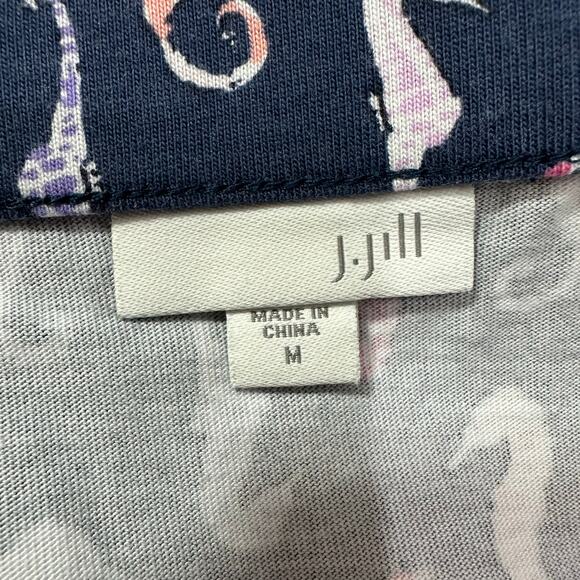 J. Jill Seahorse Print Skirt Navy Pink Purple Peach Medium Knit Pockets Stretch - Picture 3 of 6